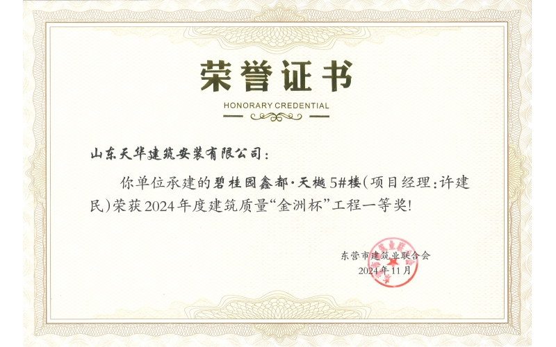 喜報丨天華實業(yè)集團(tuán)多項工程榮獲2024年度“金洲杯”工程獎